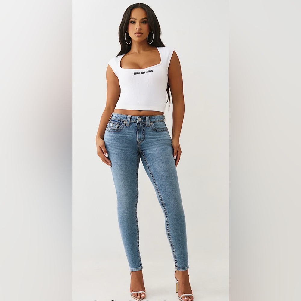 True Religion Jenny Mid rise Skinny Denim Blue Jeans 27 - Picture 2 of 13